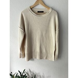 Merokeety Womens Cream Oversized Crewneck Sweater Exposed Seam Coastal Large